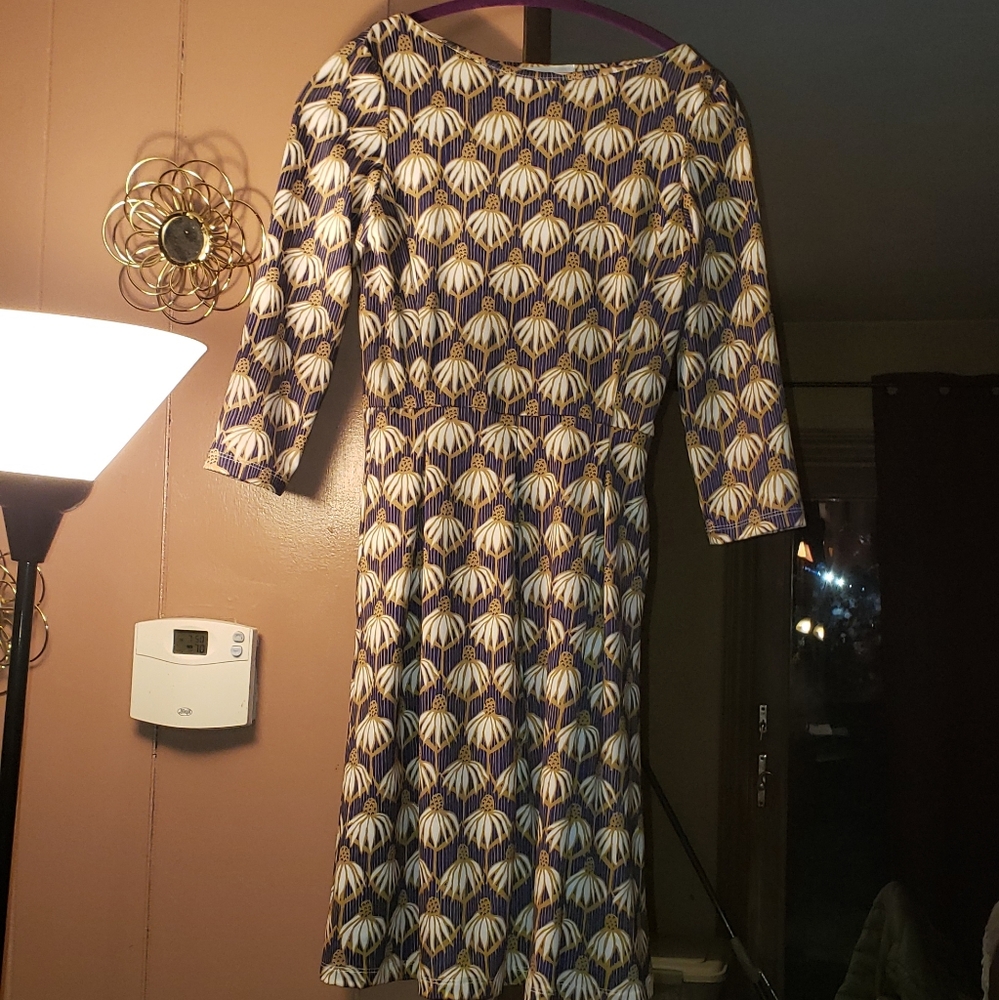 Lesley Evers Periwinkle and Olive Floral Dress XS